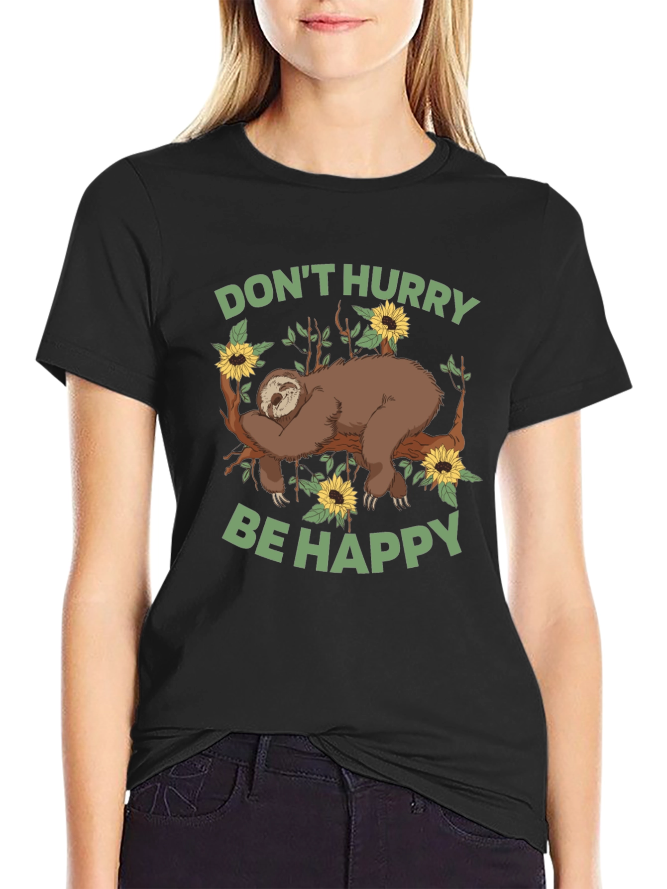 Sloth Graphic Tee - Dont Hurry Be Happy