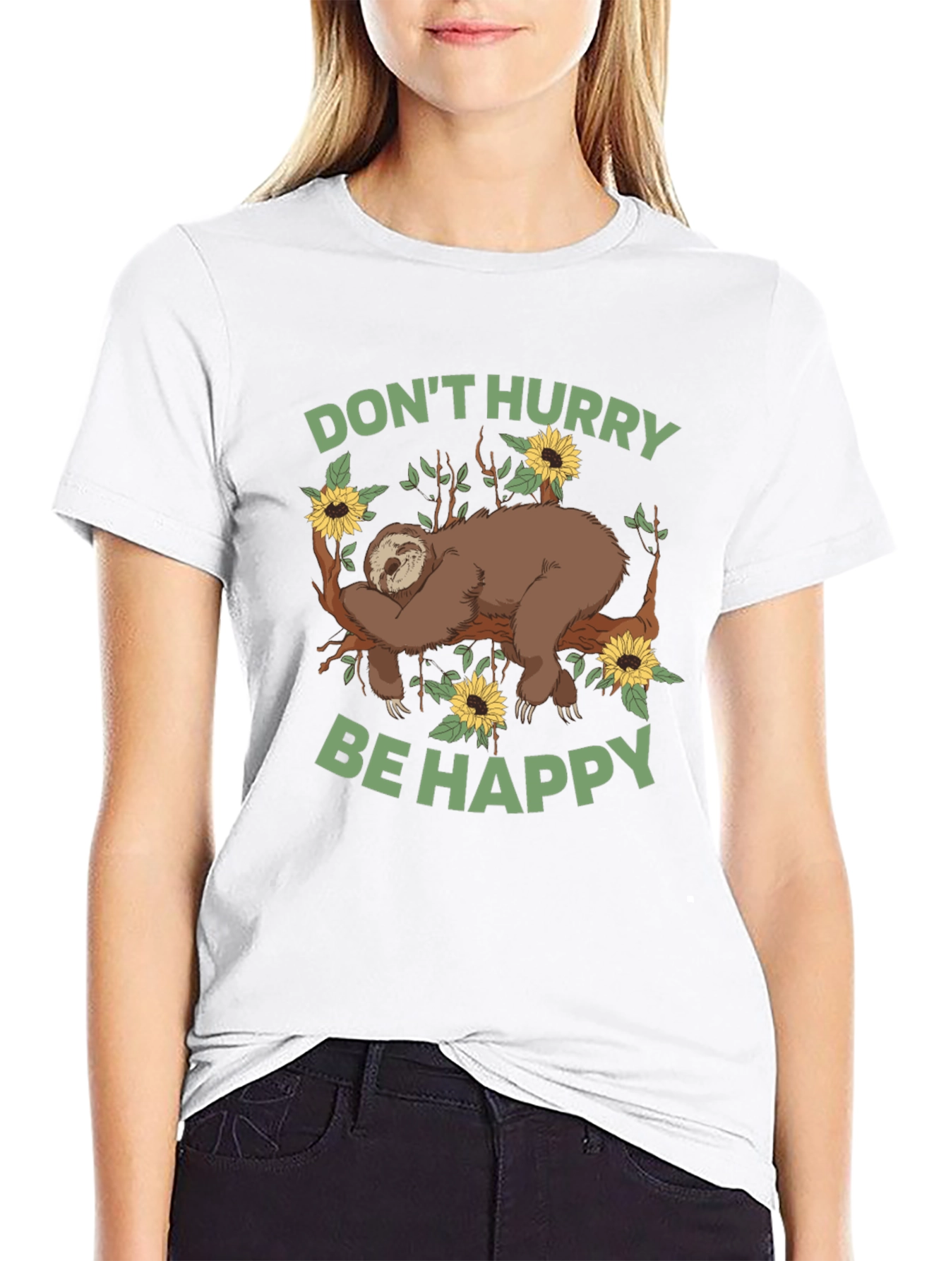 Sloth Graphic Tee - Dont Hurry Be Happy