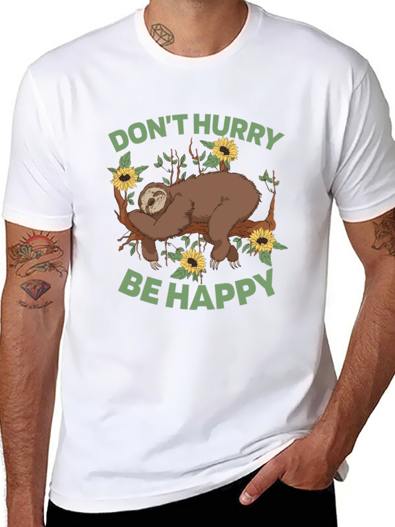 Sloth Graphic Tee - Dont Hurry Be Happy
