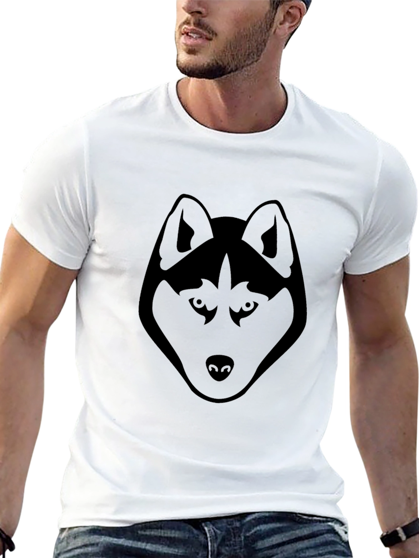 Black Husky Dog Head Graphic T-Shirt