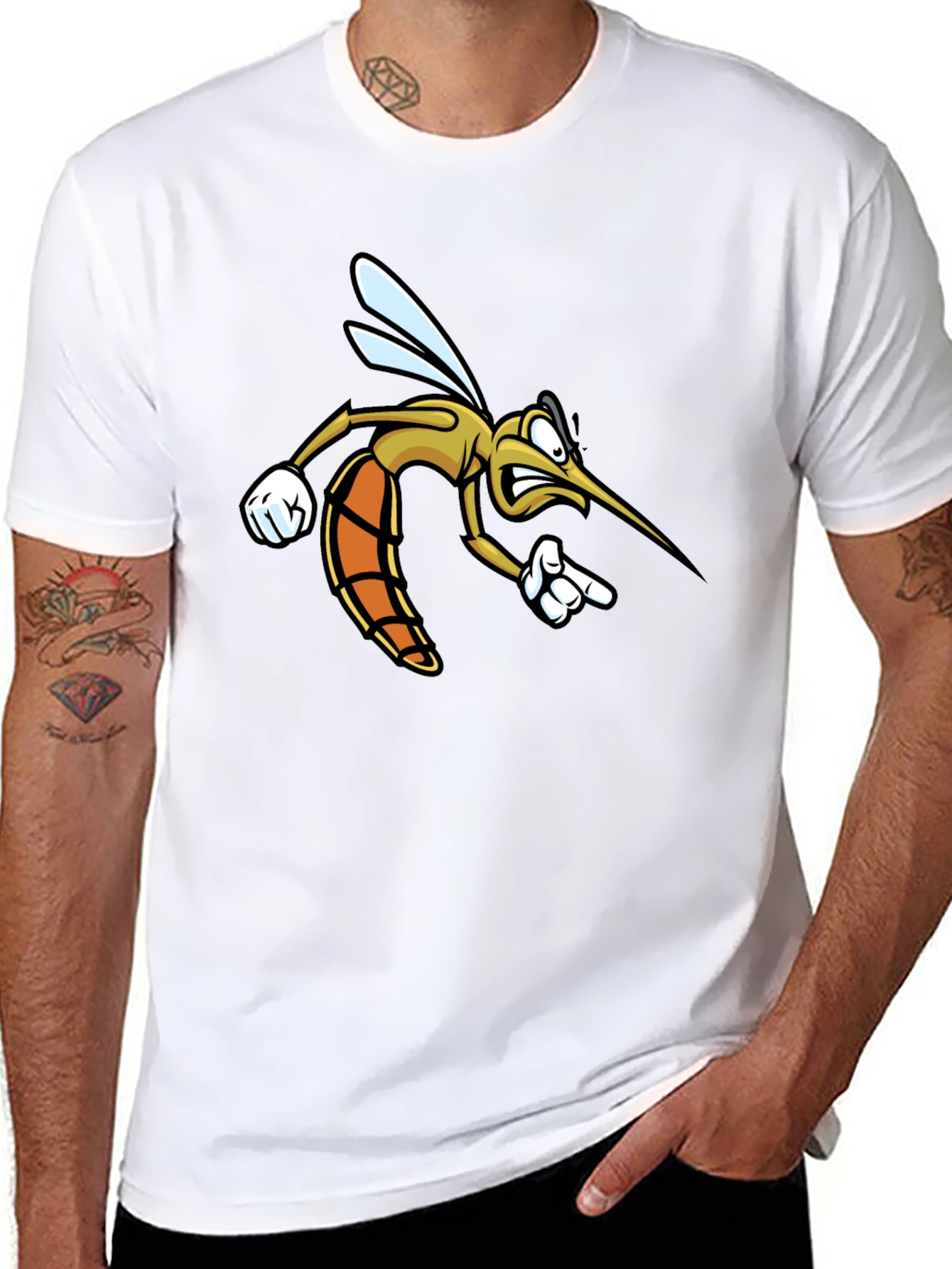 Funny Mosquito Cartoon Black T-Shirt
