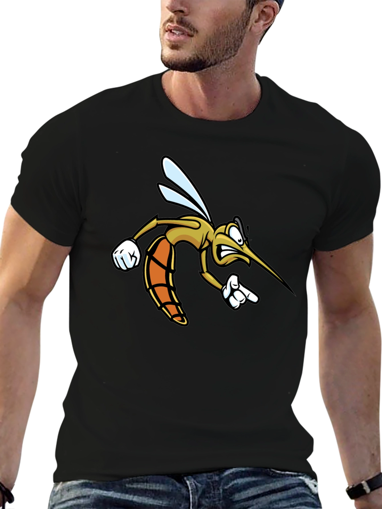 Funny Mosquito Cartoon Black T-Shirt