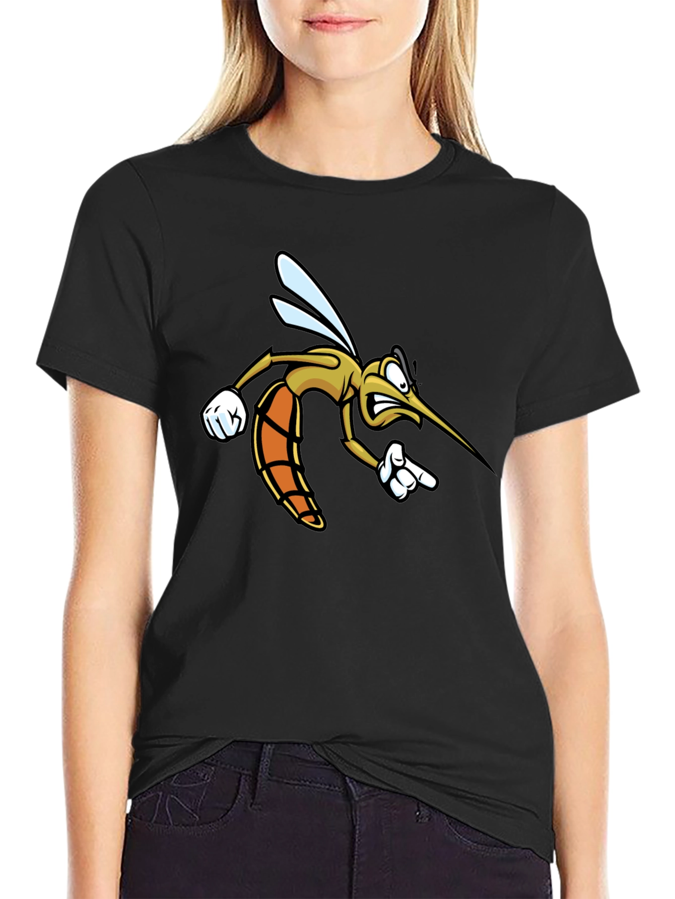 Funny Mosquito Cartoon Black T-Shirt