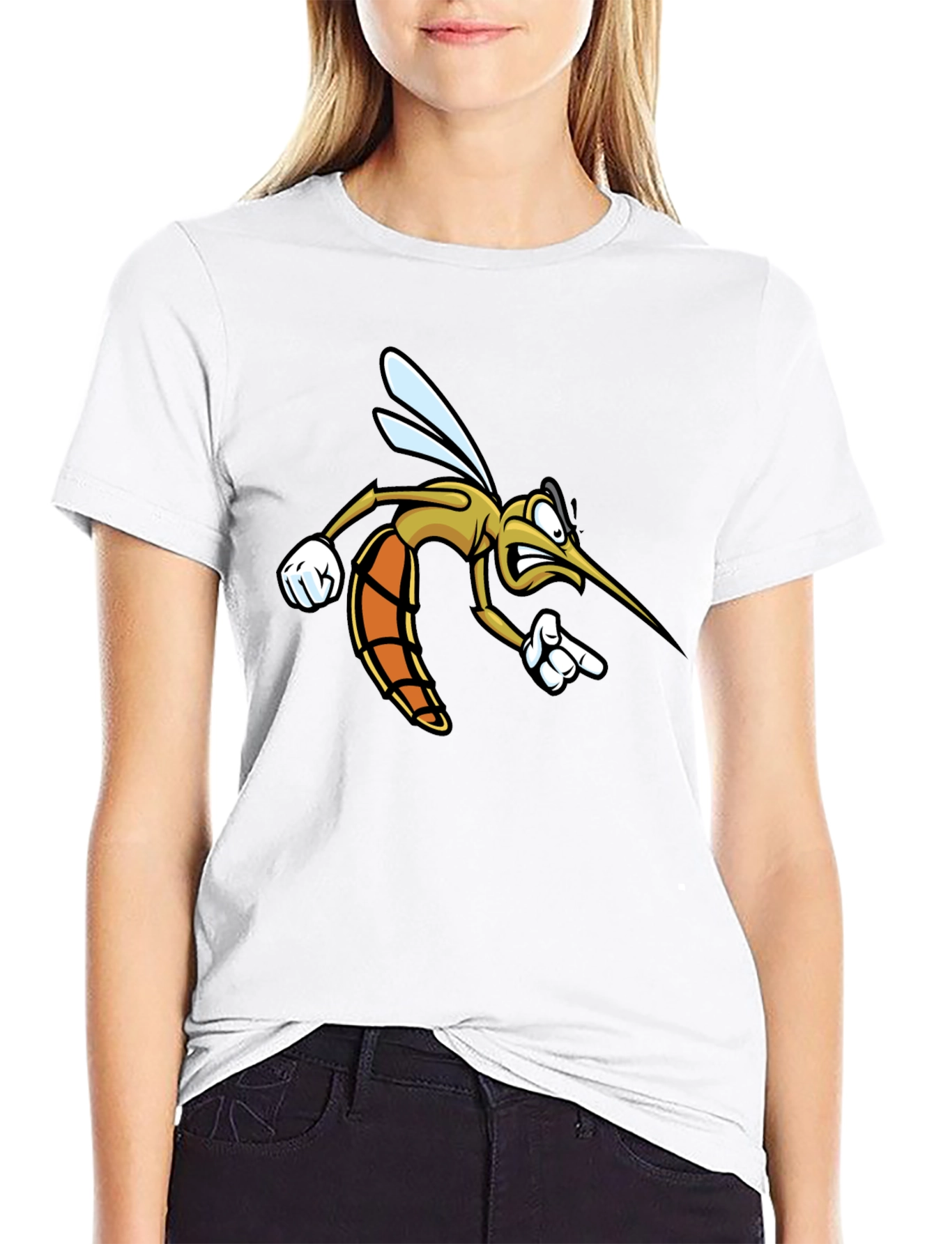 Funny Mosquito Cartoon Black T-Shirt