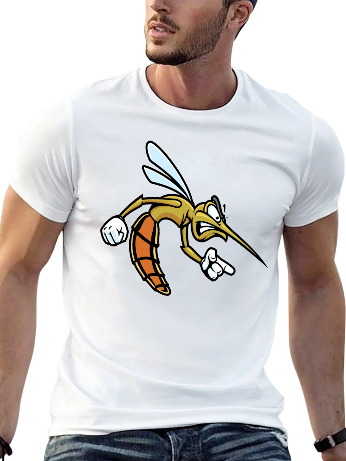 Funny Mosquito Cartoon Black T-Shirt