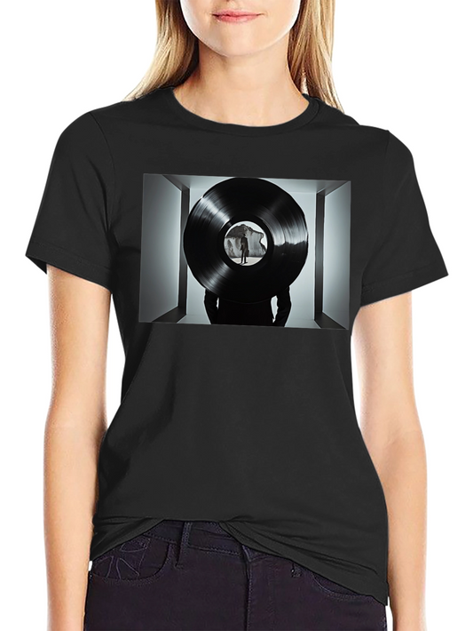 Abstract Record Print Black Tee