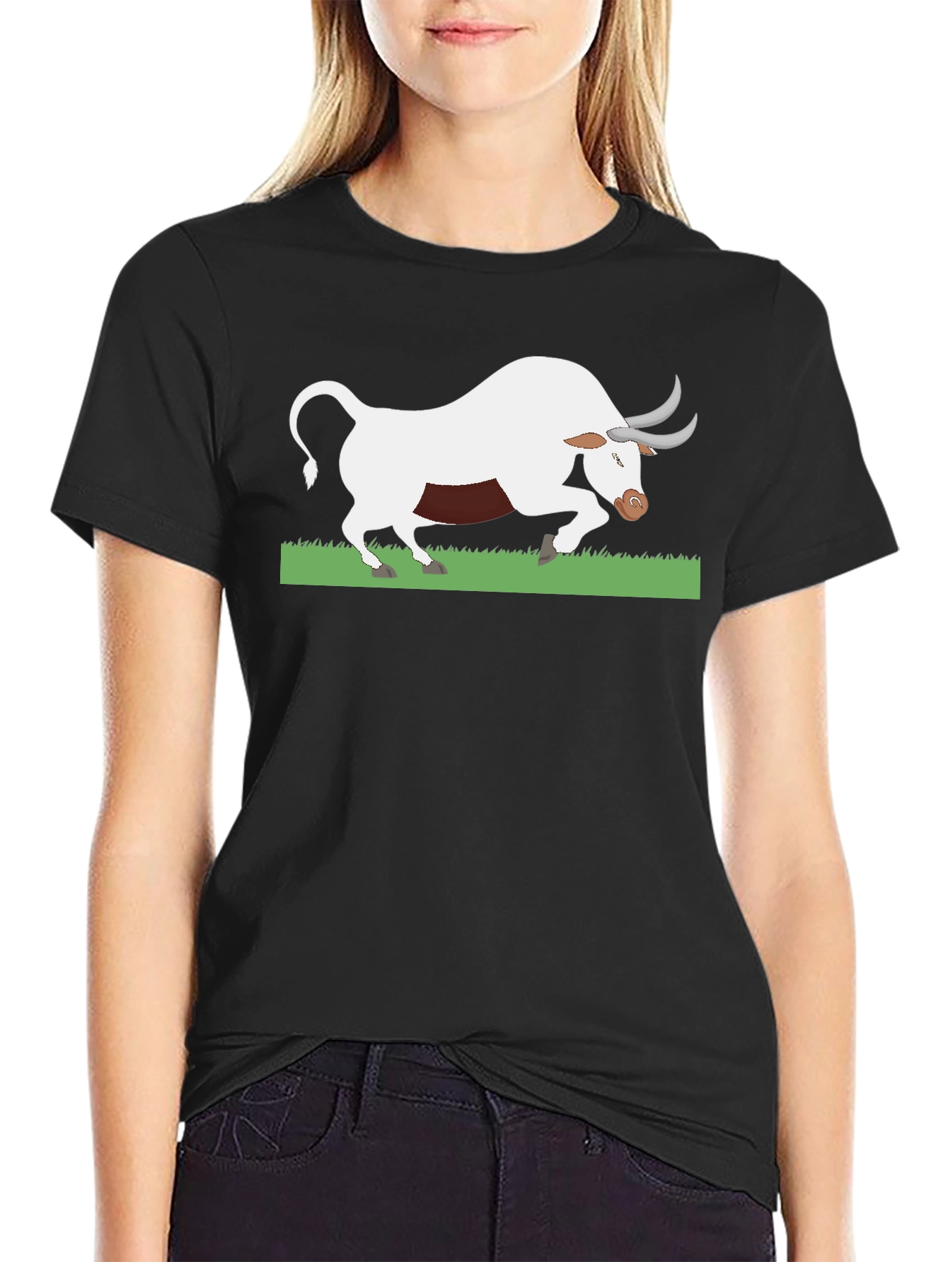 Black T-Shirt with White Bull Design