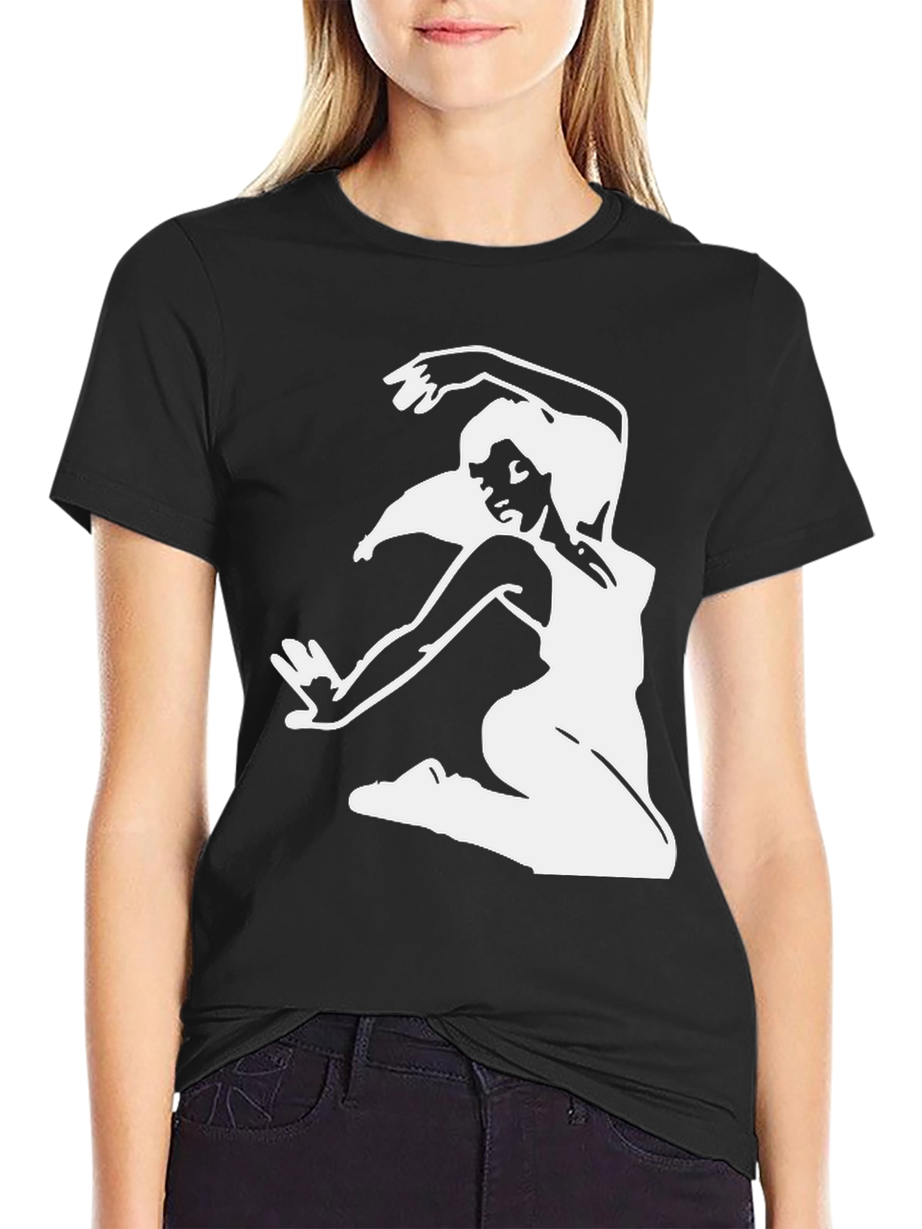 Black T-Shirt with White Dancer Graphic