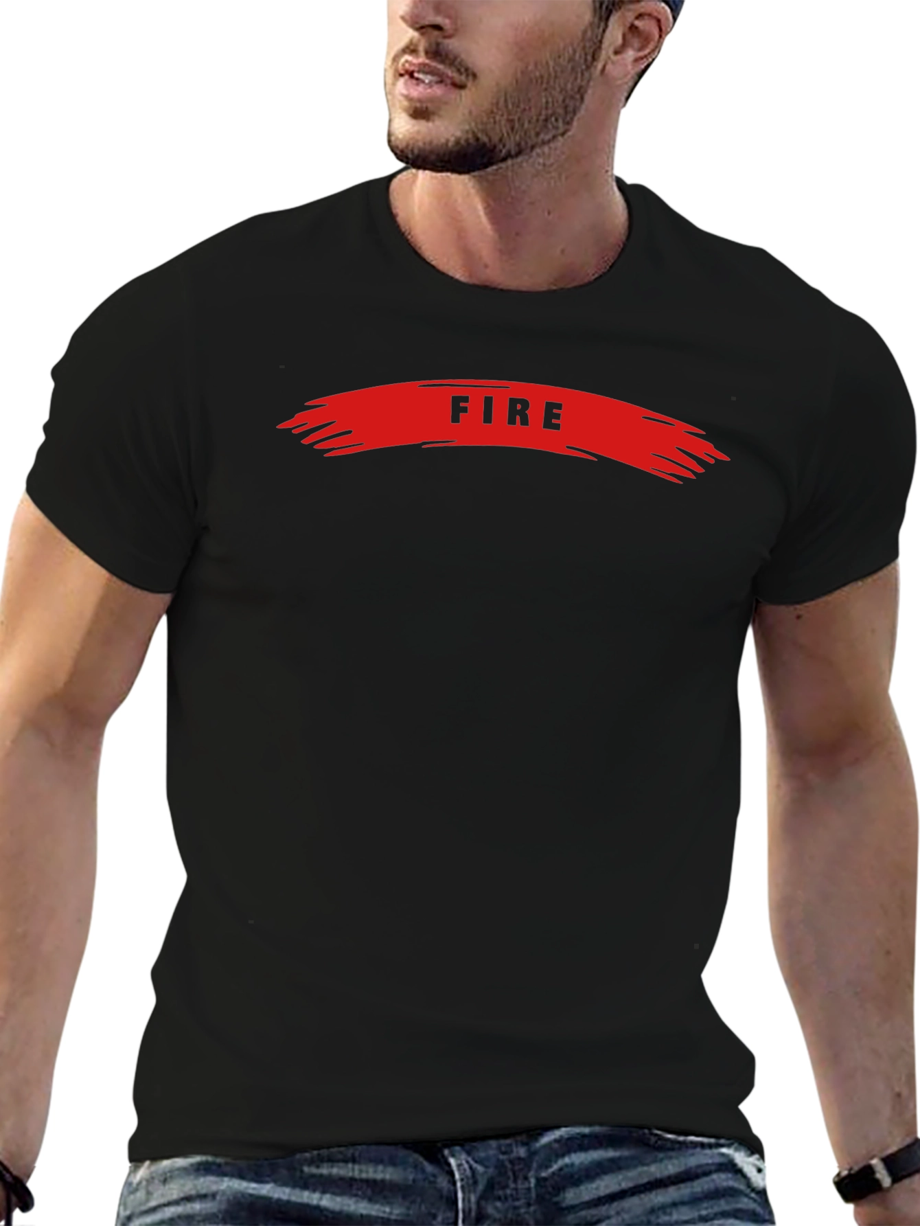 Mens Black FIRE Graphic Print Short Sleeve T-Shirt