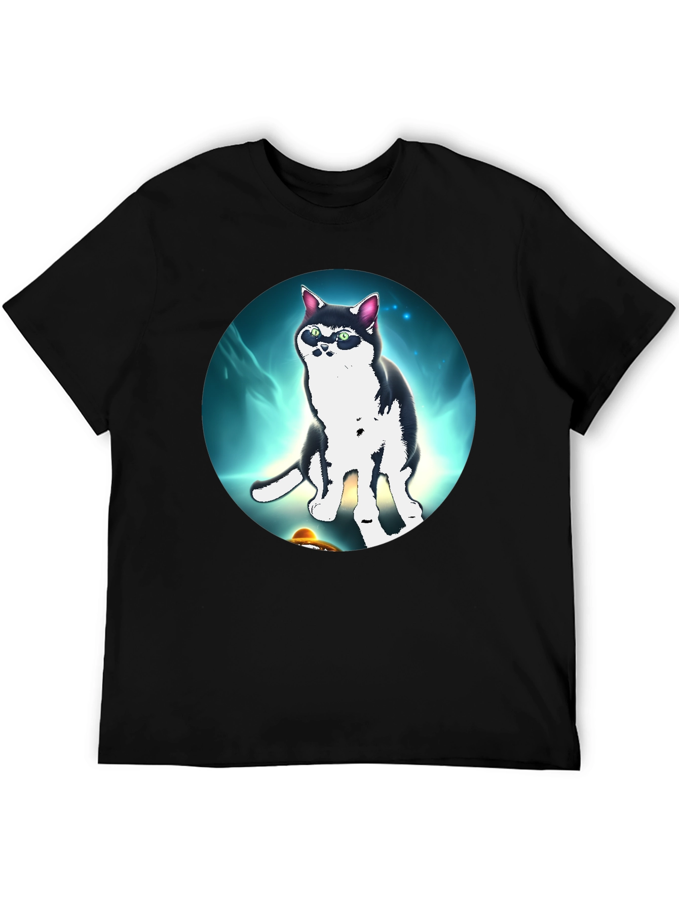 Cool Cat UFO Graphic Black T-Shirt