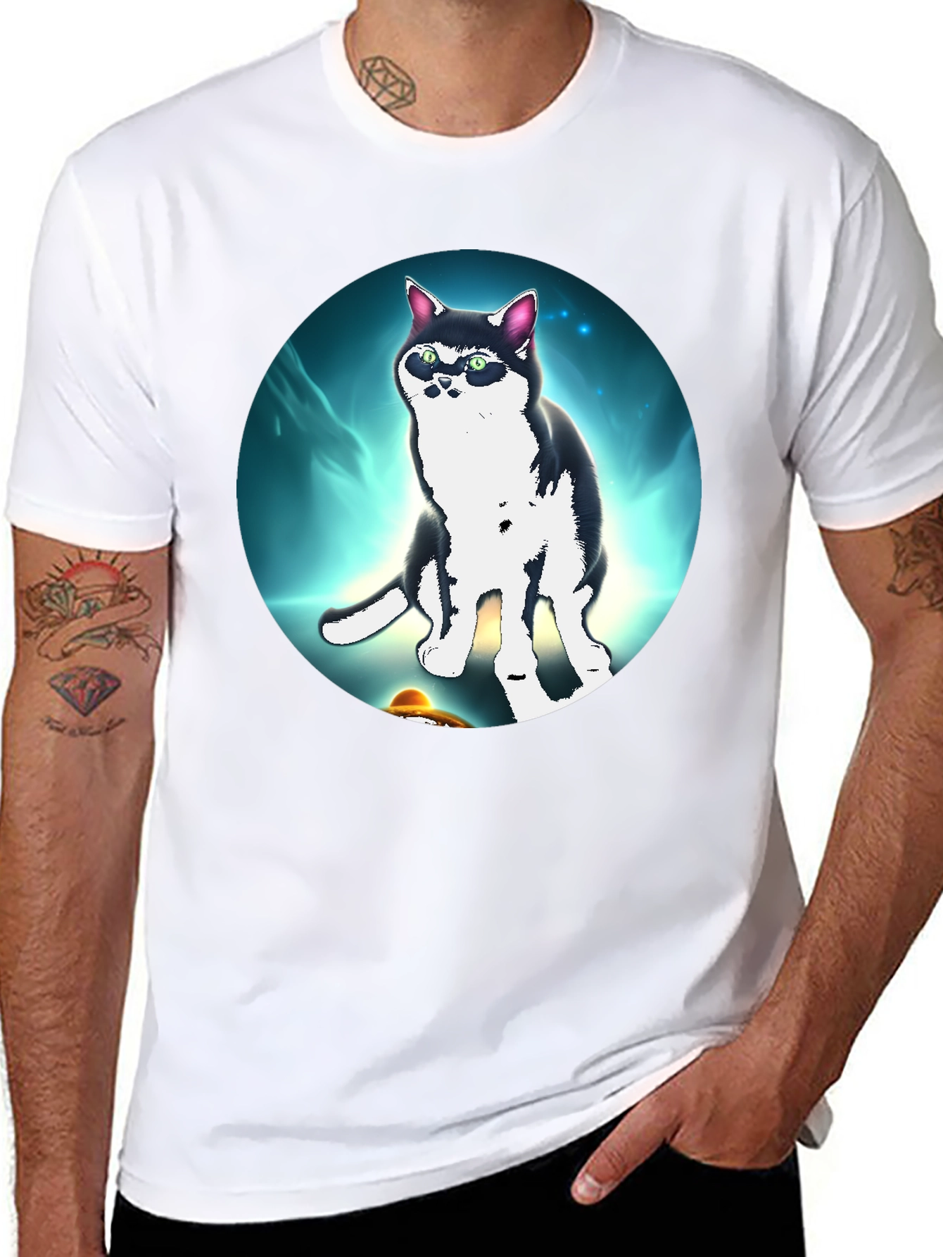 Cool Cat UFO Graphic Black T-Shirt