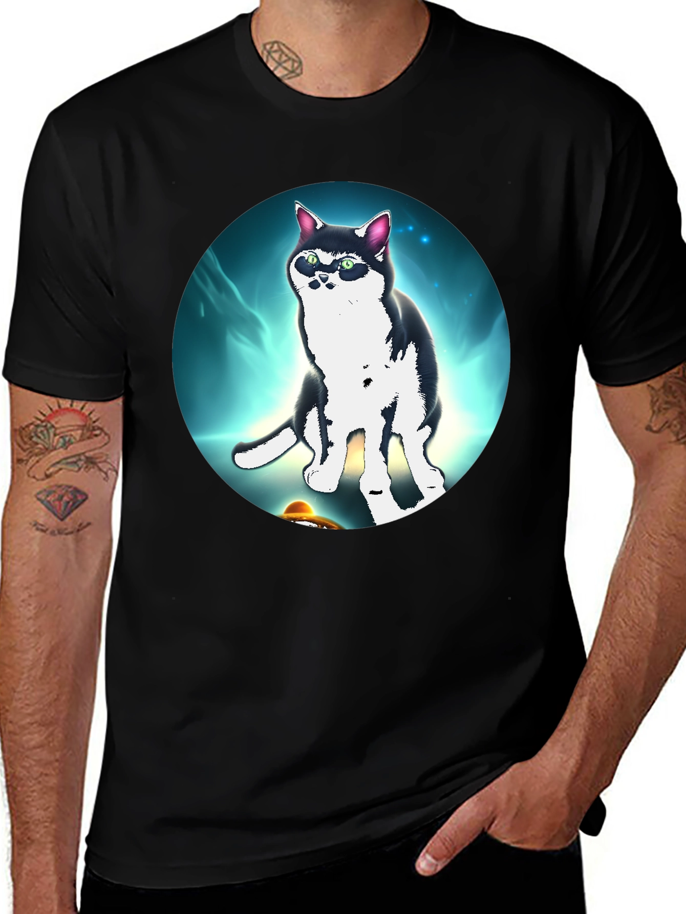 Cool Cat UFO Graphic Black T-Shirt