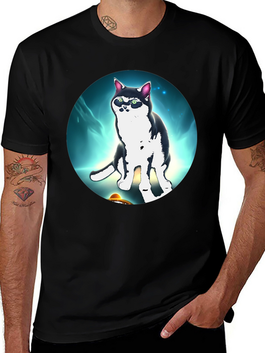 Cool Cat UFO Graphic Black T-Shirt