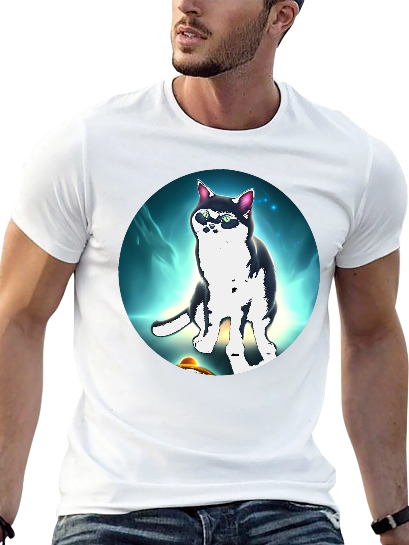 Cool Cat UFO Graphic Black T-Shirt
