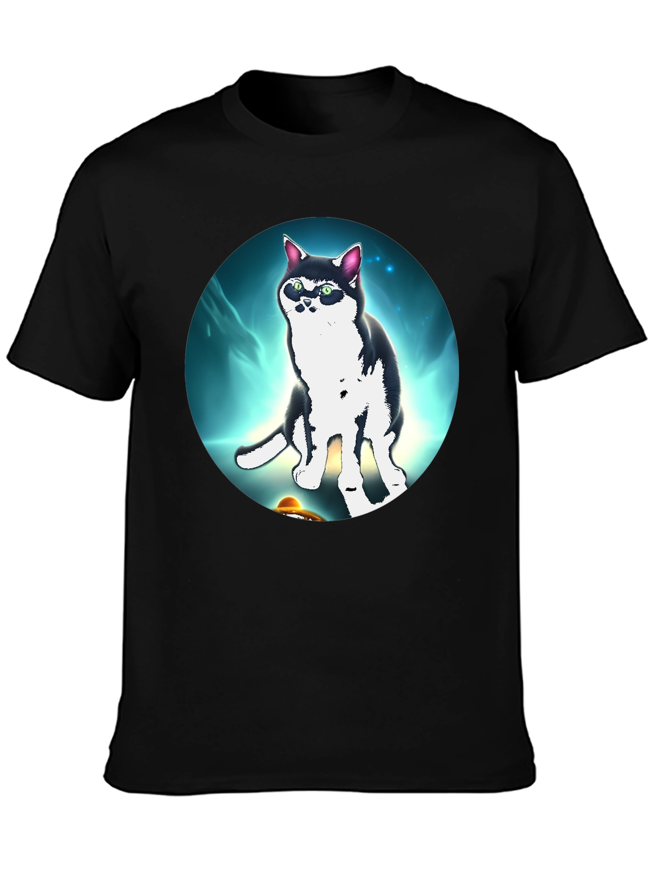 Cool Cat UFO Graphic Black T-Shirt