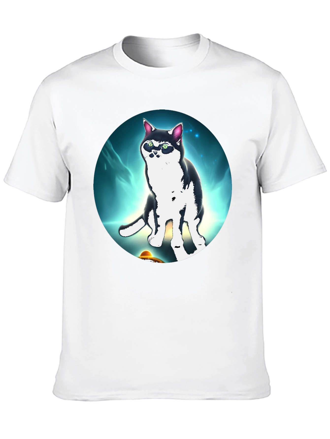 Cool Cat UFO Graphic Black T-Shirt