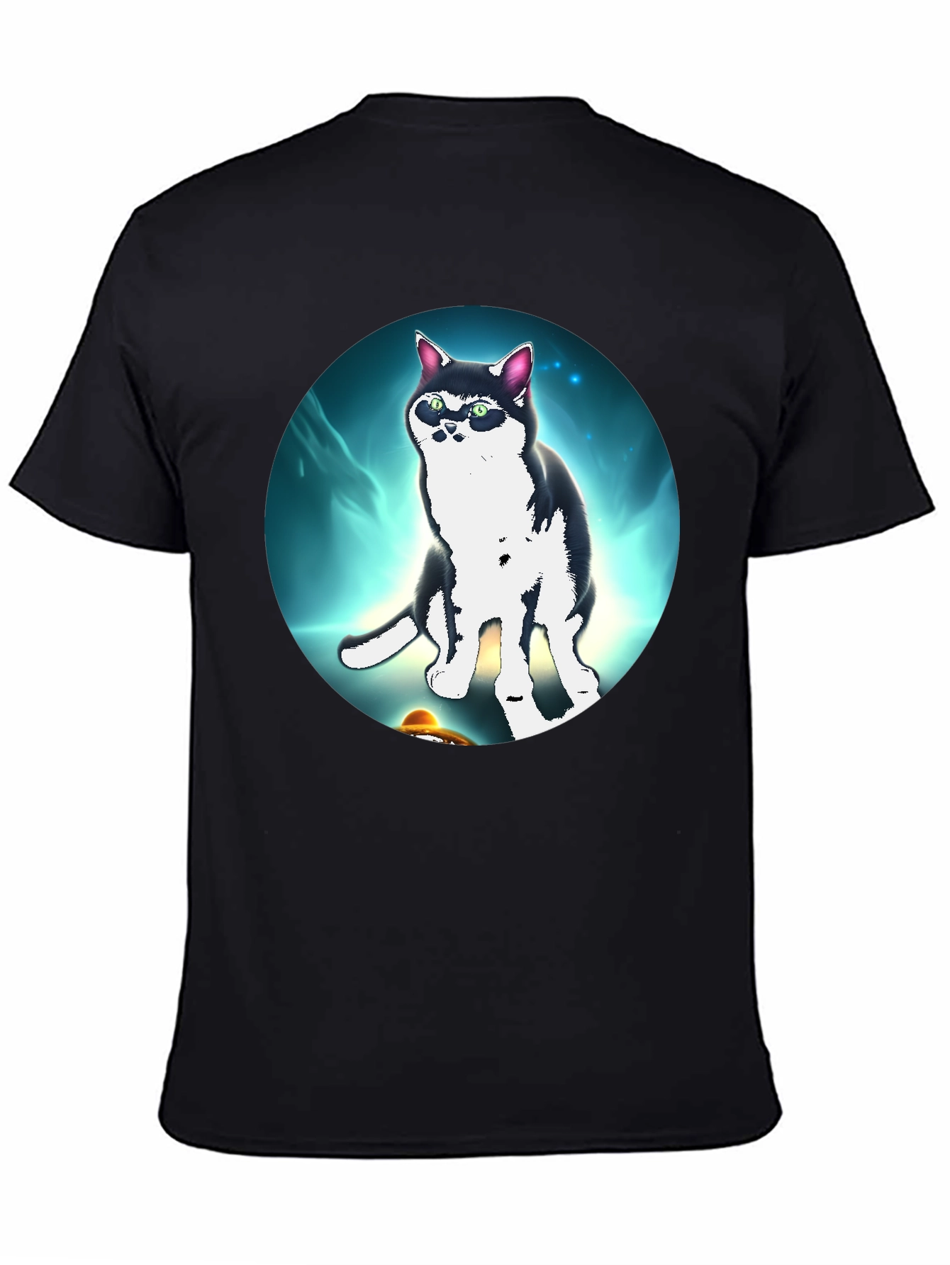 Cool Cat UFO Graphic Black T-Shirt