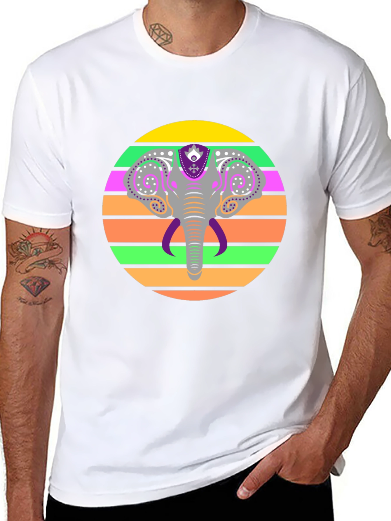 Elephant Sunset Graphic Tee - Stylish Mens Black T-Shirt