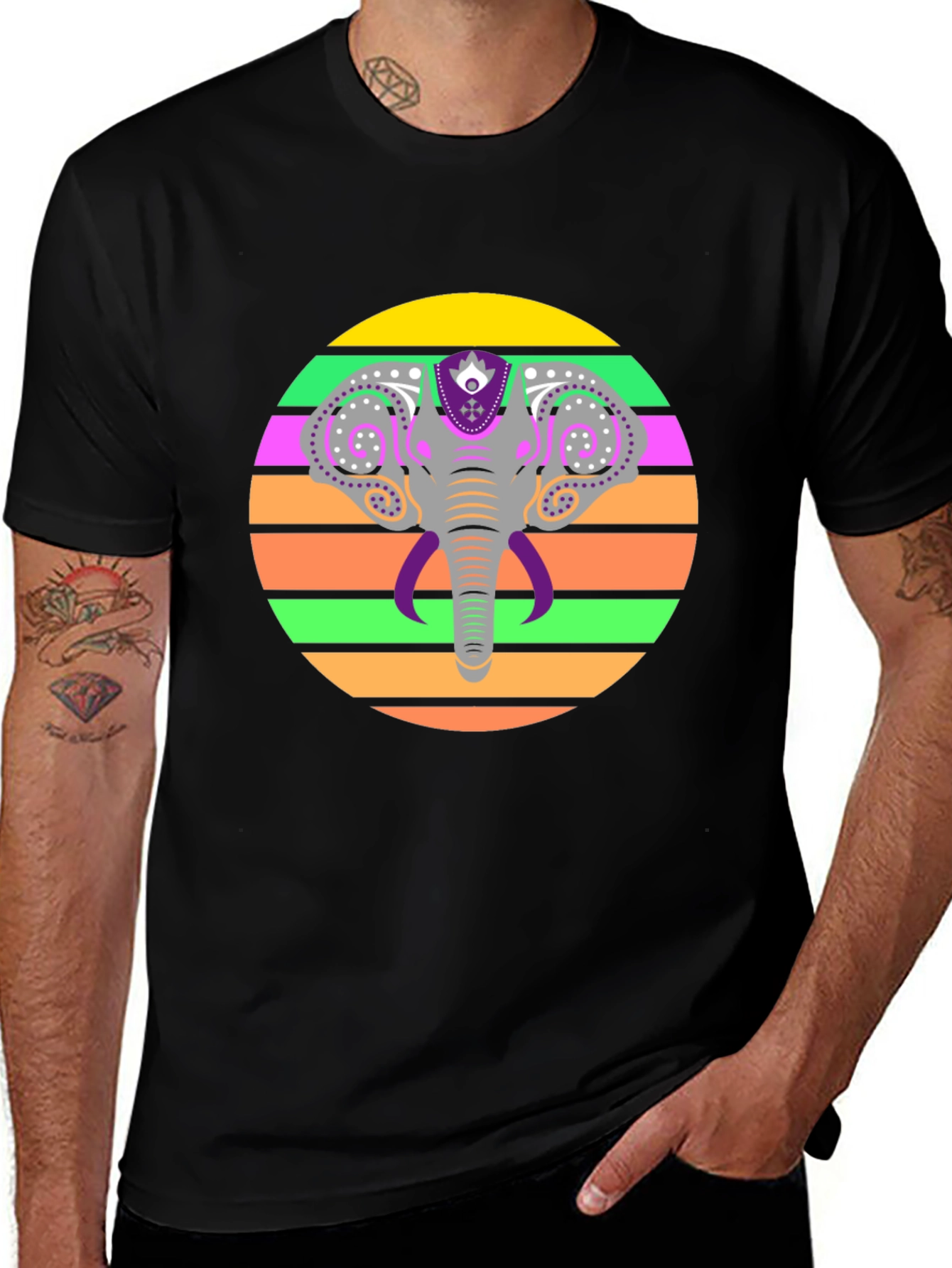 Elephant Sunset Graphic Tee - Stylish Mens Black T-Shirt