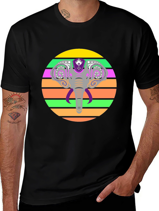 Elephant Sunset Graphic Tee - Stylish Mens Black T-Shirt