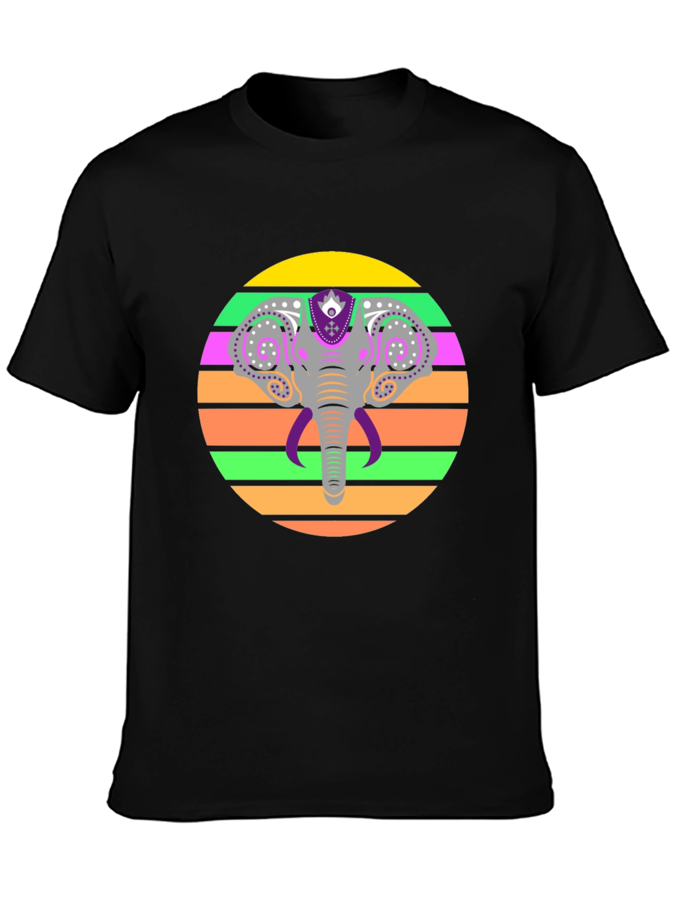 Elephant Sunset Graphic Tee - Stylish Mens Black T-Shirt