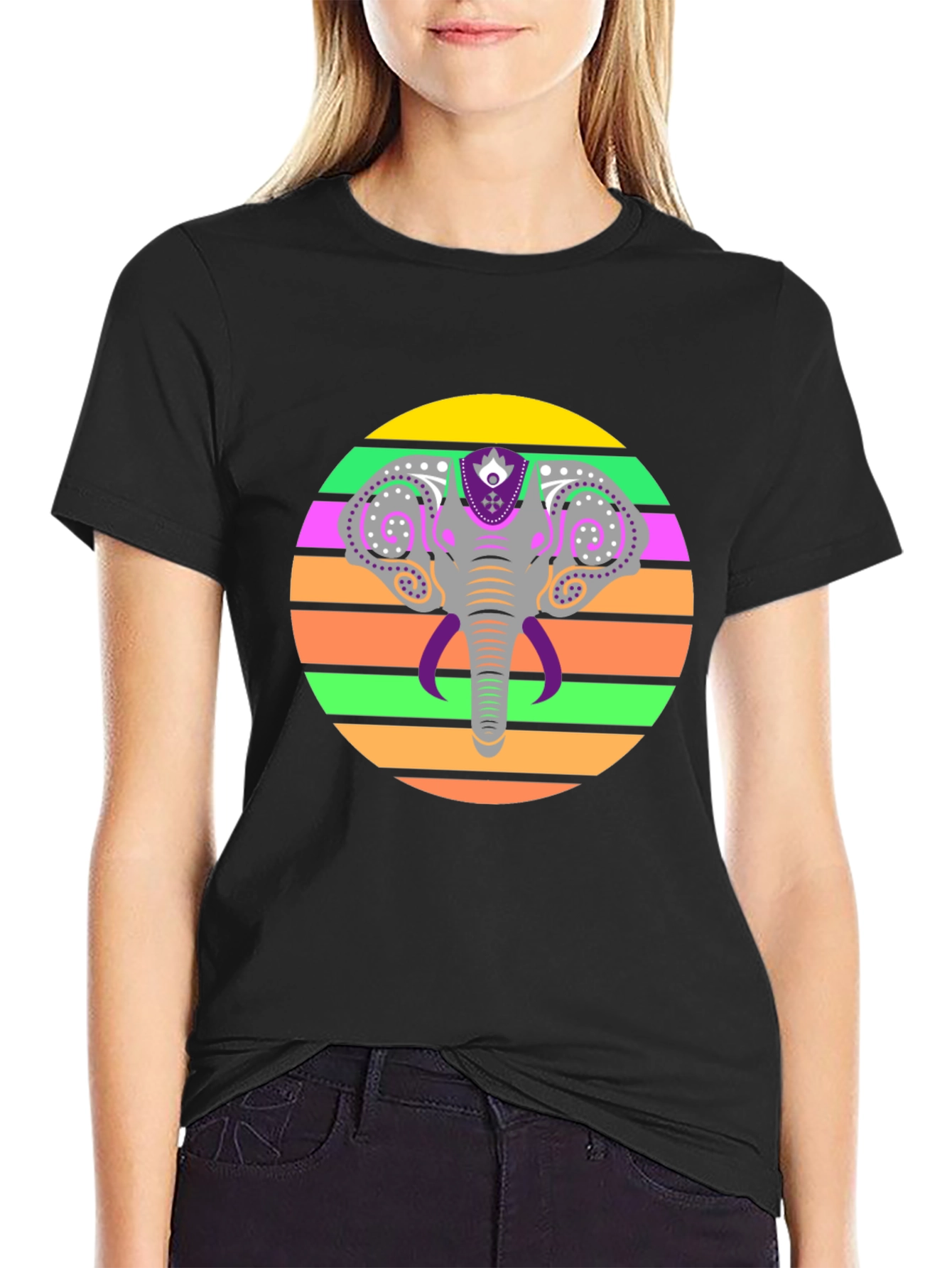 Elephant Sunset Graphic Tee - Stylish Mens Black T-Shirt
