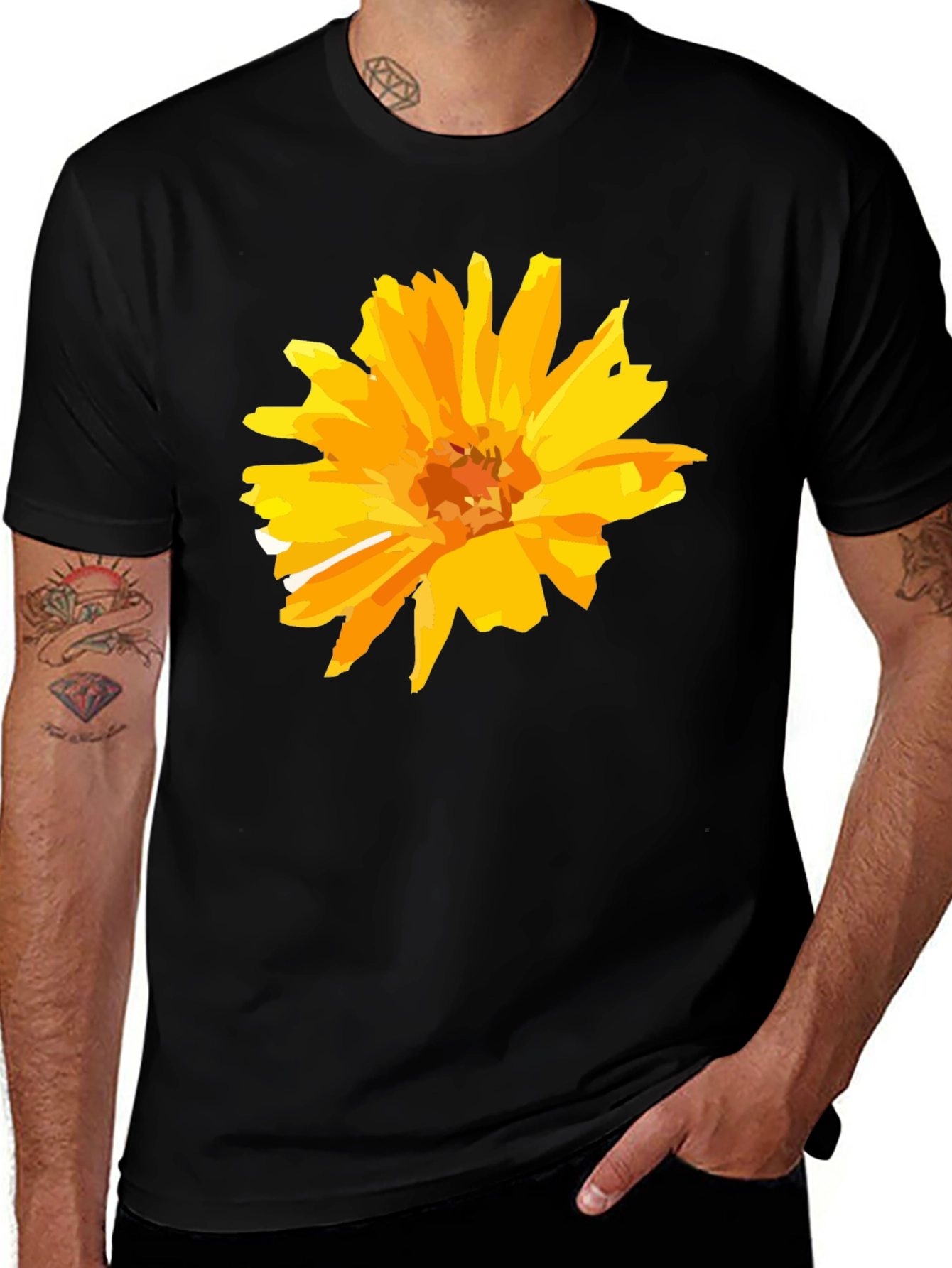 Floral Graphic Tee - Black Cotton T-Shirt