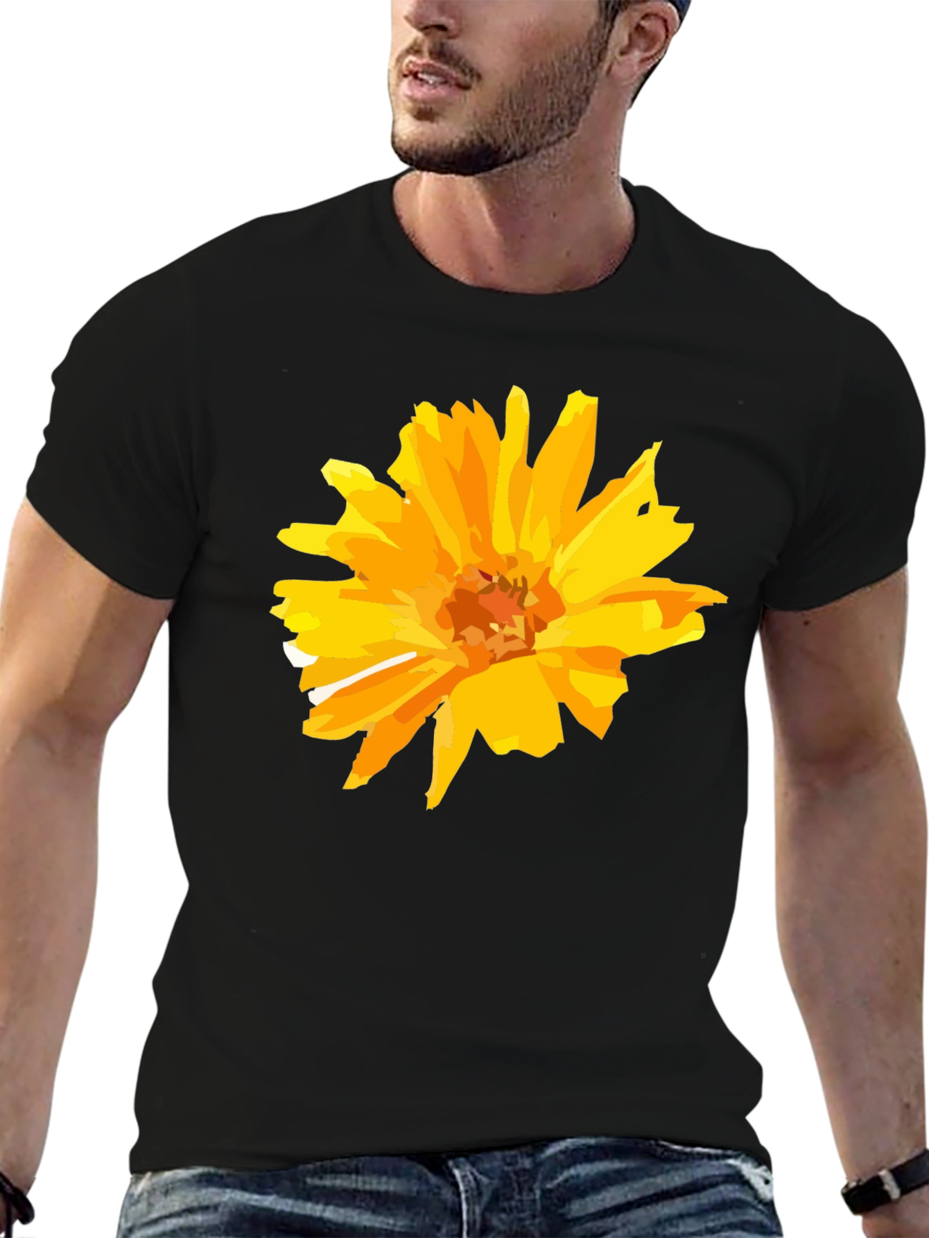 Floral Graphic Tee - Black Cotton T-Shirt