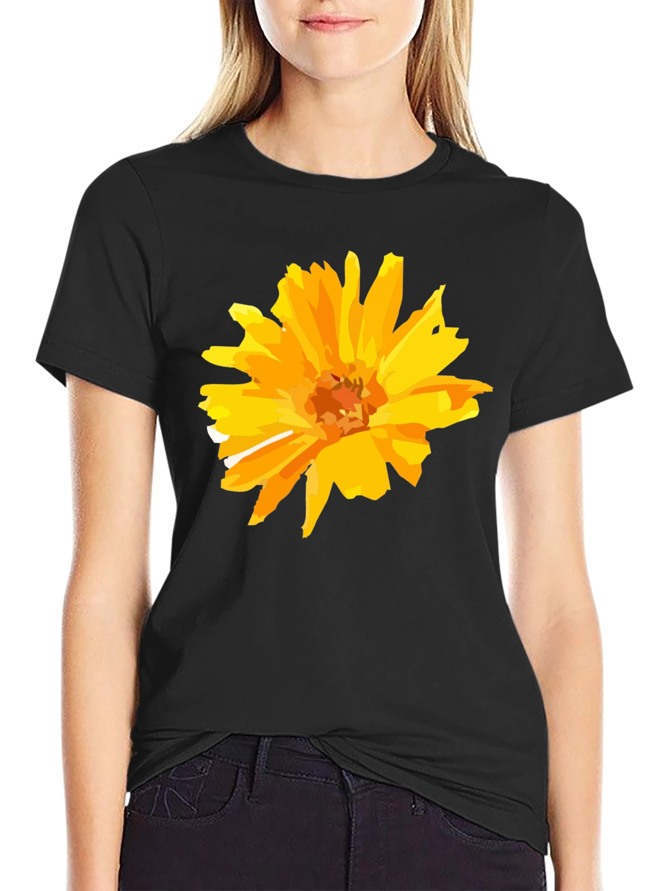 Floral Graphic Tee - Black Cotton T-Shirt
