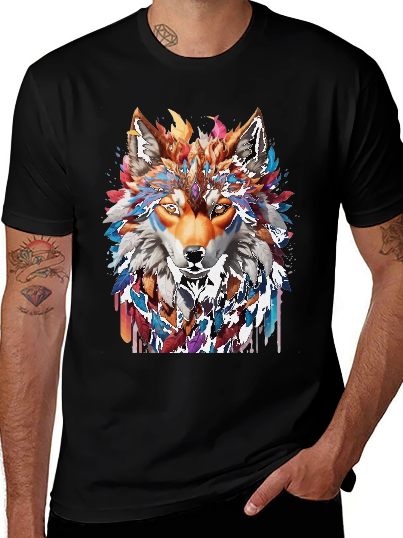 Wolf Spirit Graphic Tee - Artistic Animal Design