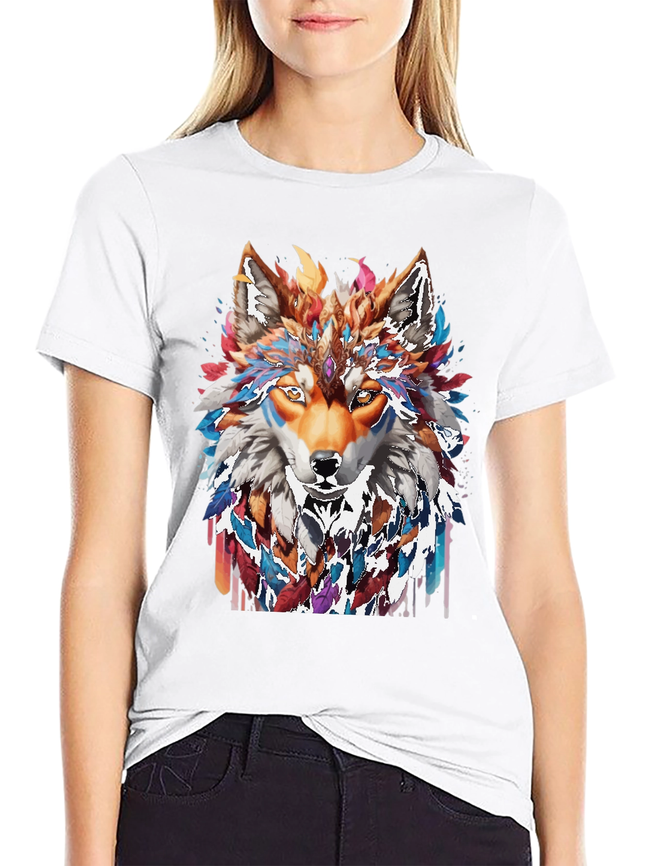 Wolf Spirit Graphic Tee - Artistic Animal Design