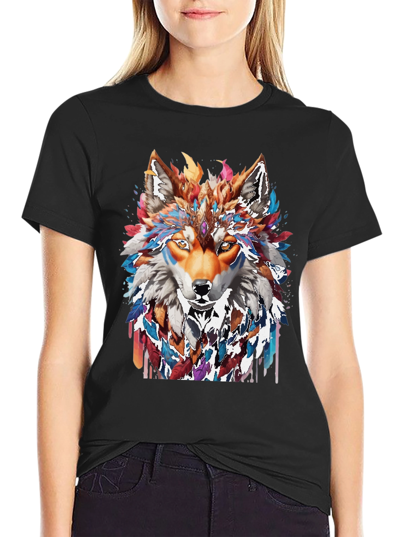 Wolf Spirit Graphic Tee - Artistic Animal Design