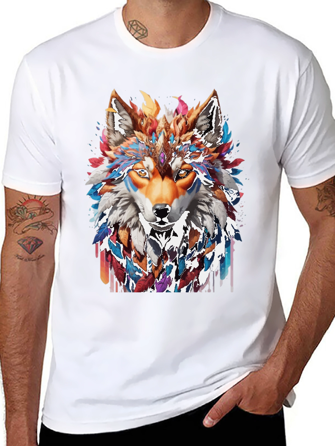 Wolf Spirit Graphic Tee - Artistic Animal Design