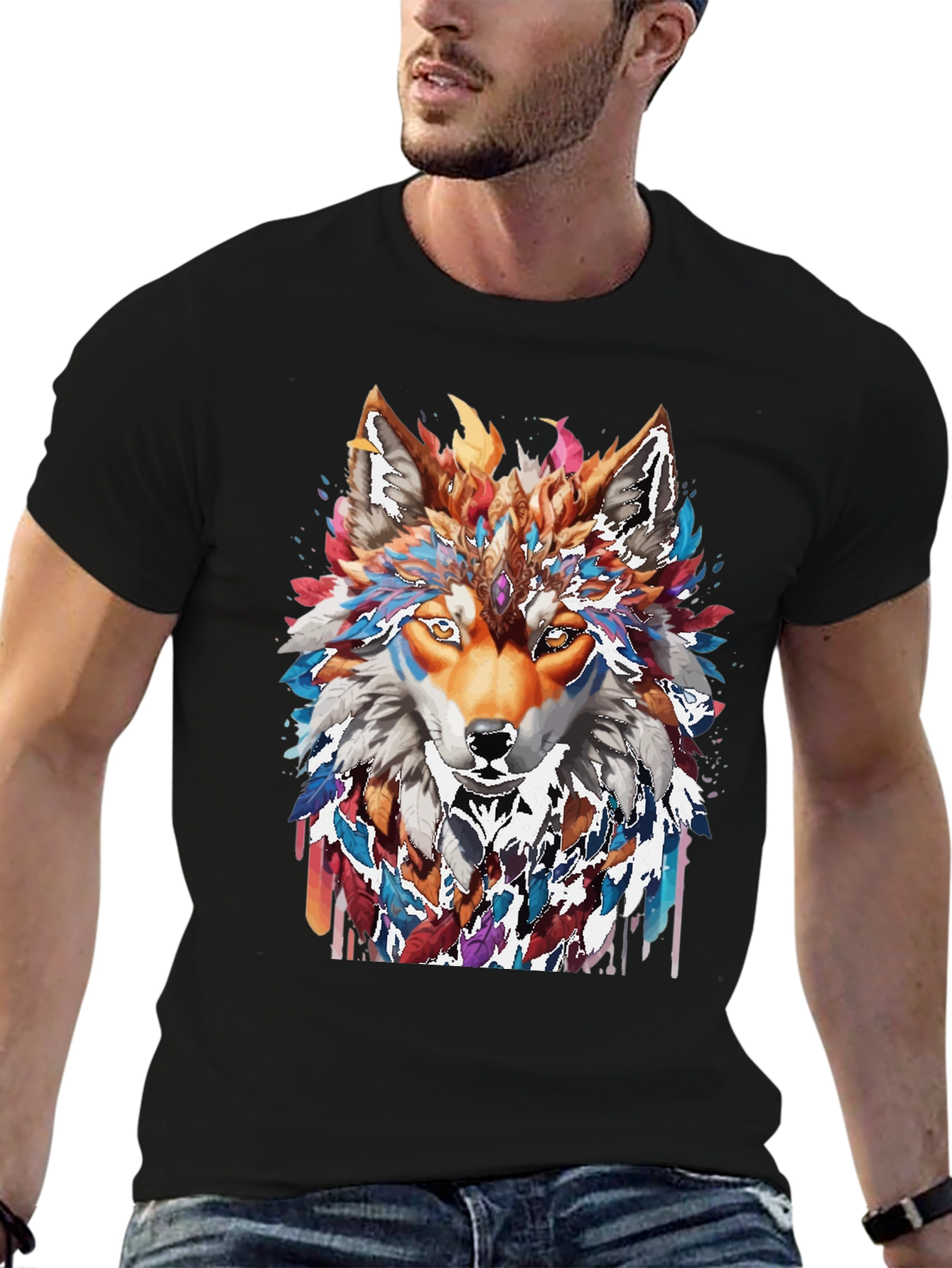 Wolf Spirit Graphic Tee - Artistic Animal Design