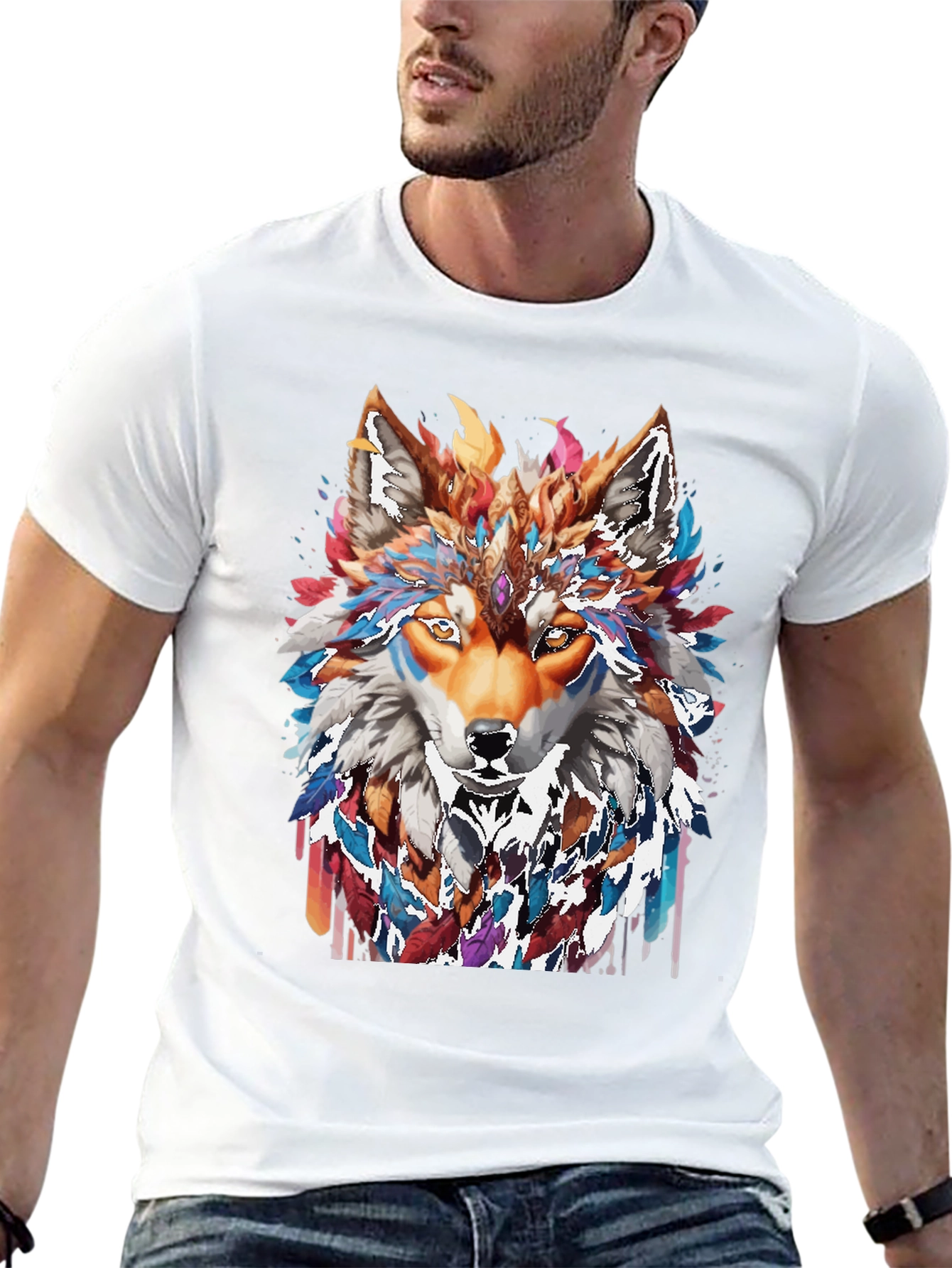 Wolf Spirit Graphic Tee - Artistic Animal Design