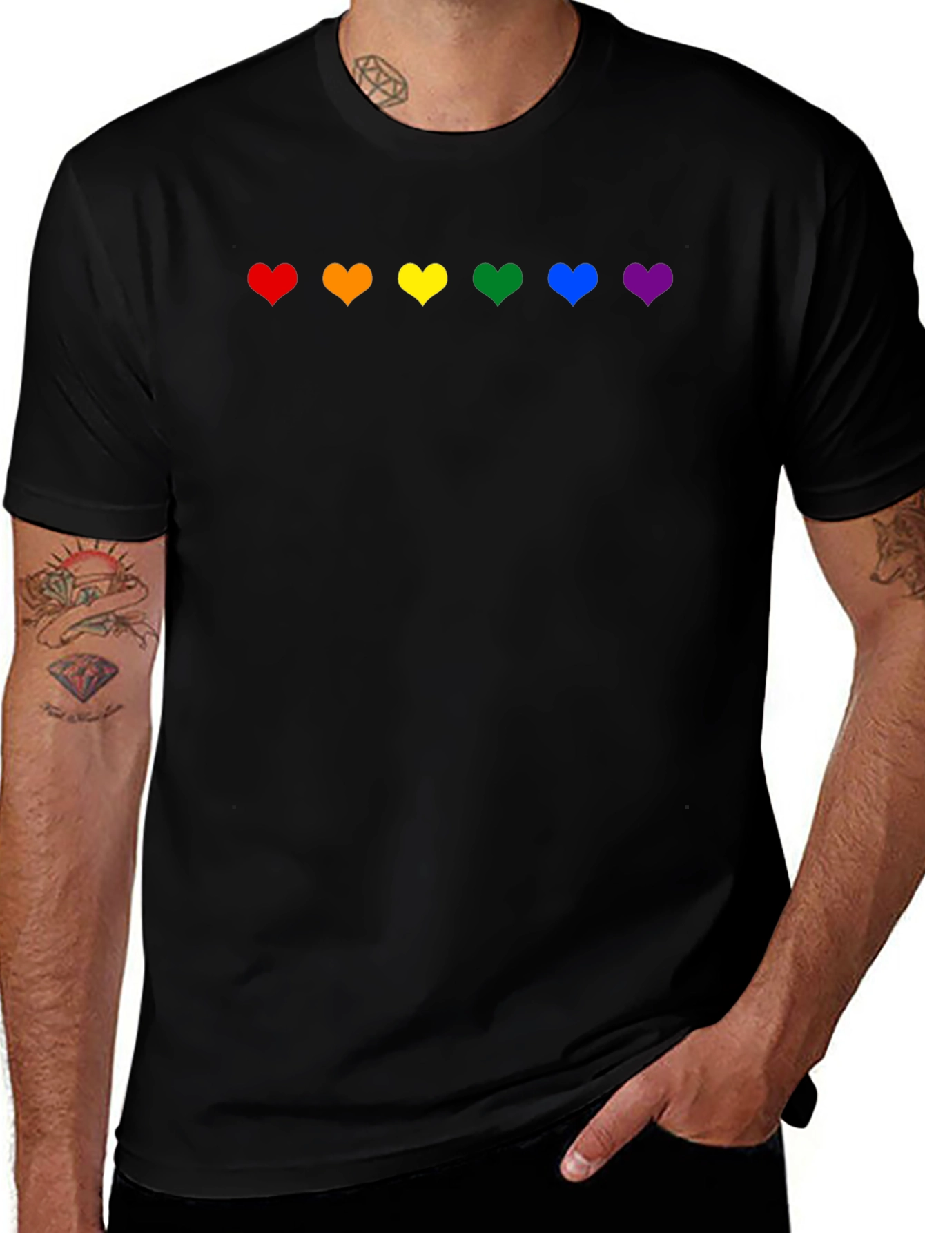 Rainbow Hearts Pride T-Shirt - Black
