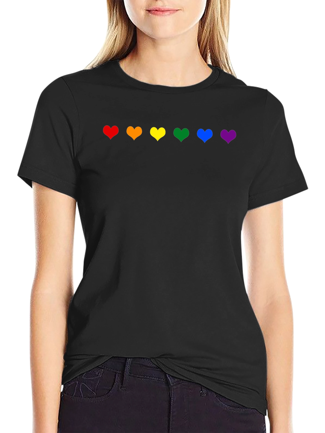Rainbow Hearts Pride T-Shirt - Black