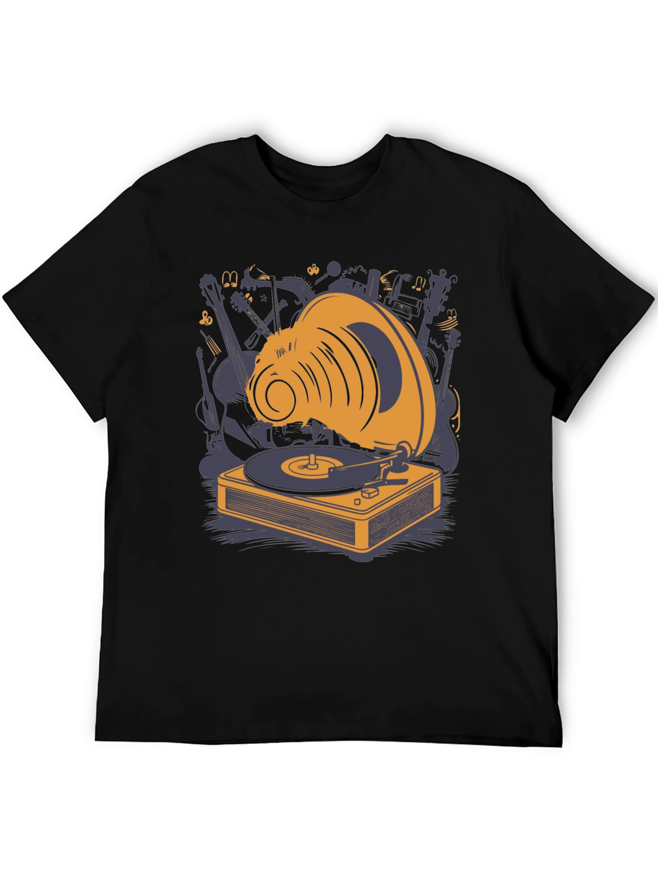 Retro Music Lover T-Shirt: Gramophone & Instruments Design