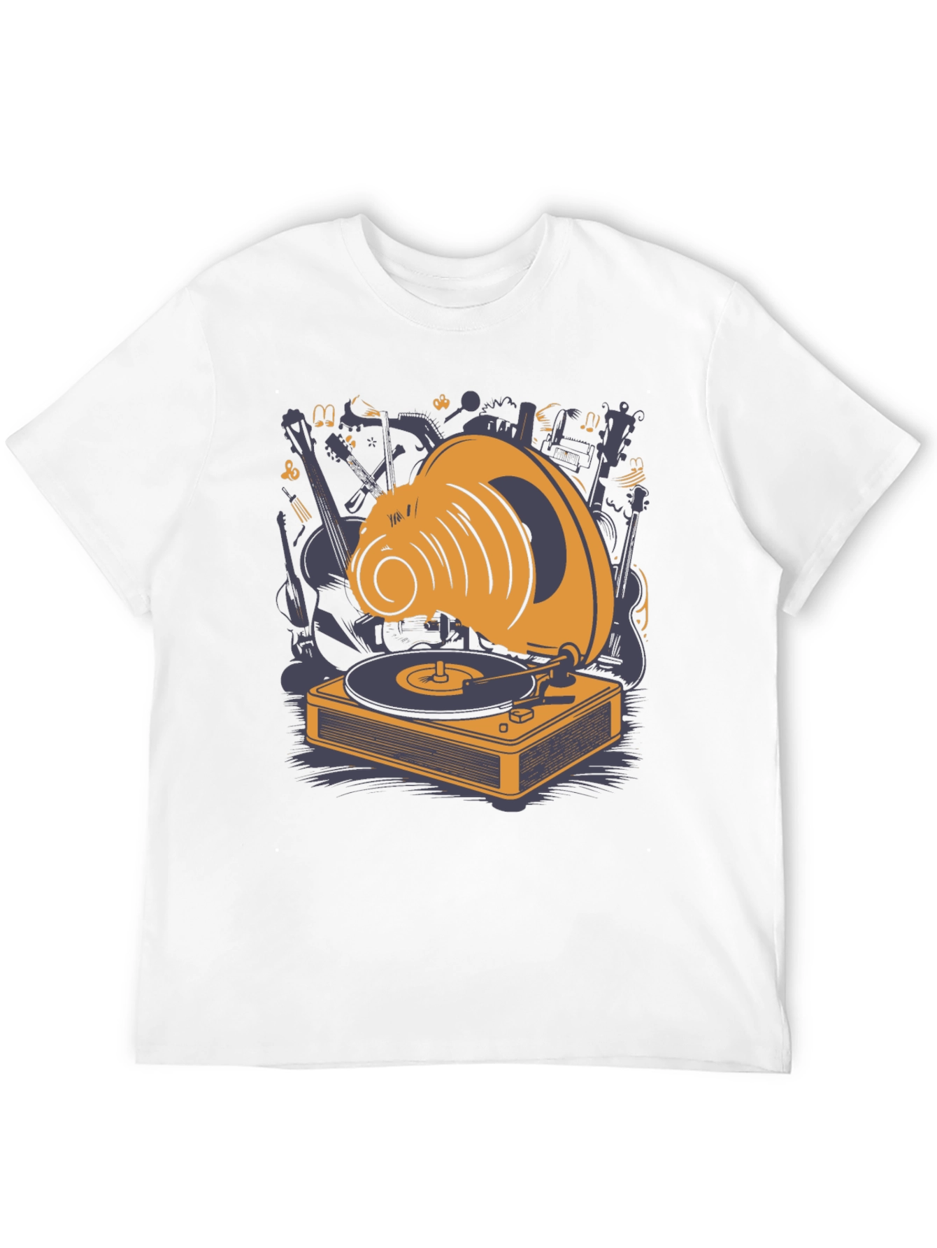Retro Music Lover T-Shirt: Gramophone & Instruments Design