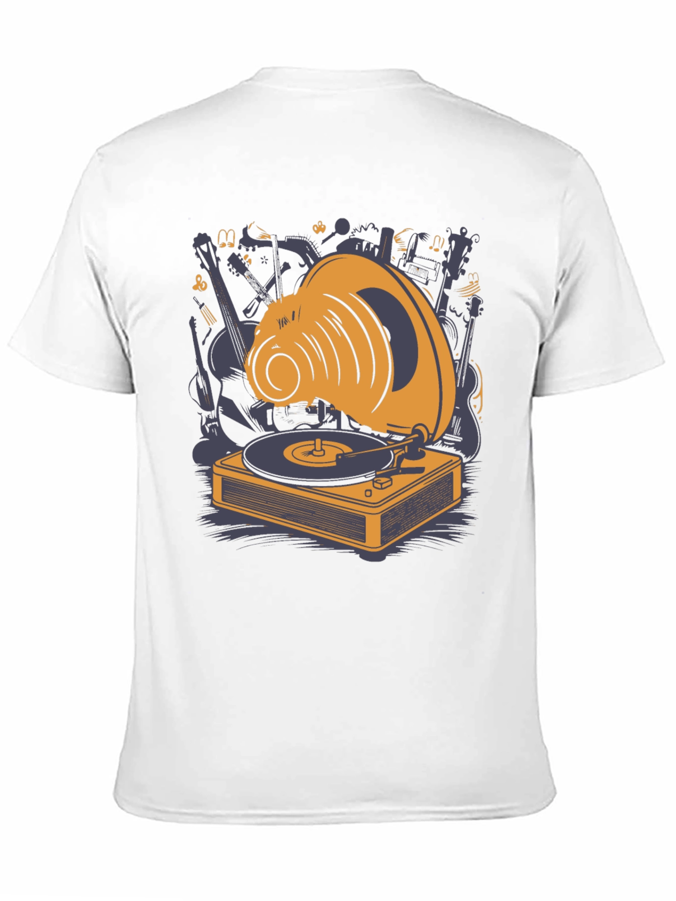 Retro Music Lover T-Shirt: Gramophone & Instruments Design