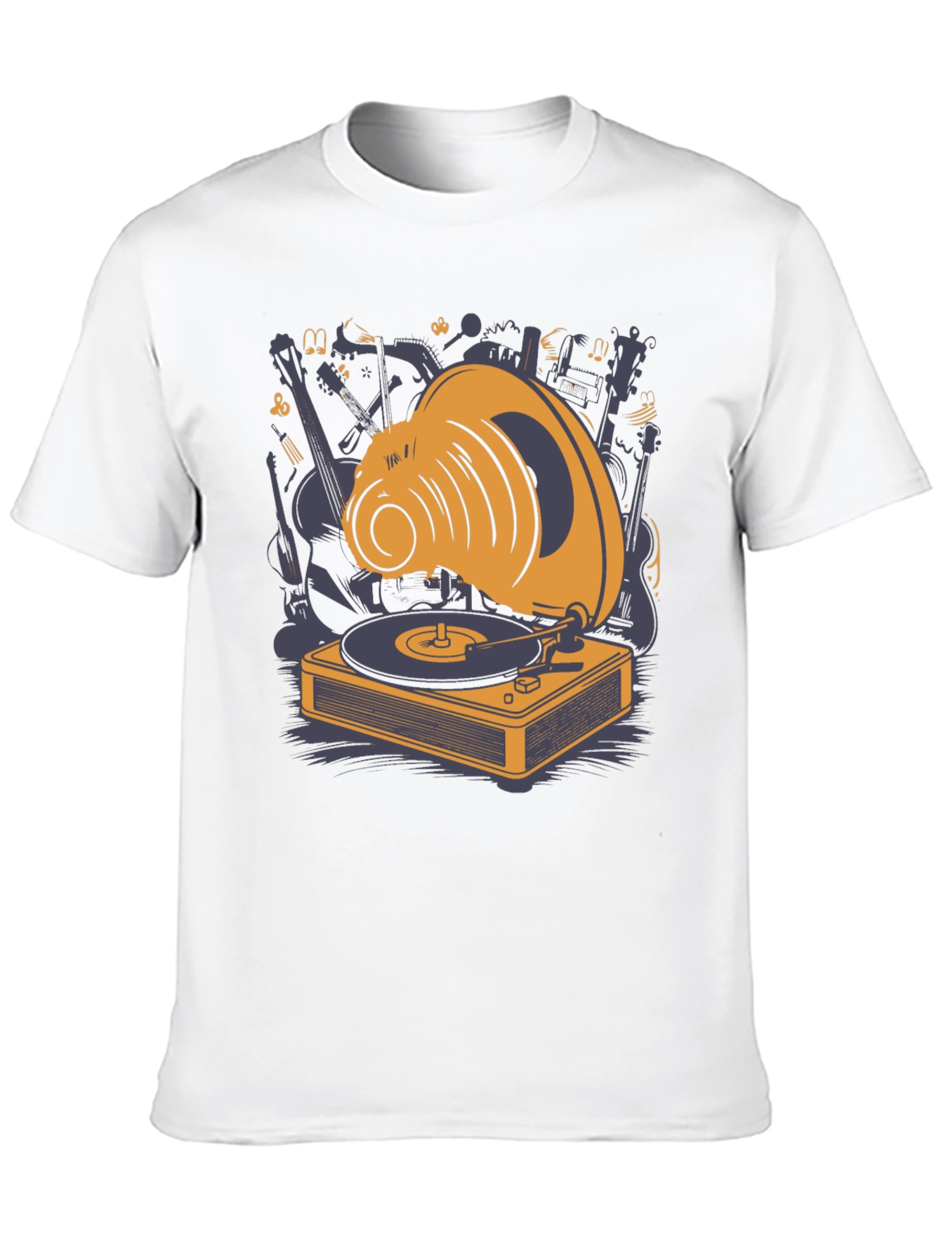 Retro Music Lover T-Shirt: Gramophone & Instruments Design