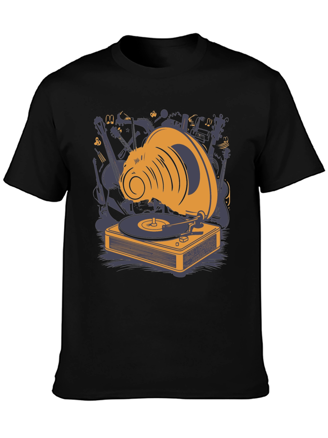 Retro Music Lover T-Shirt: Gramophone & Instruments Design