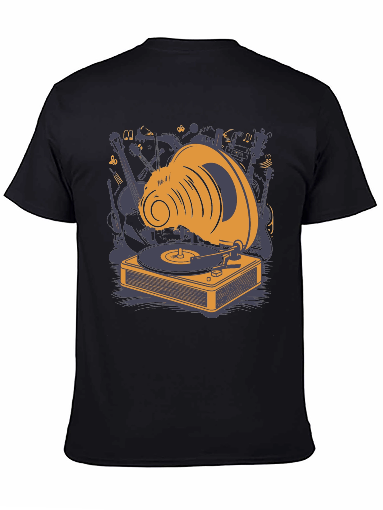 Retro Music Lover T-Shirt: Gramophone & Instruments Design