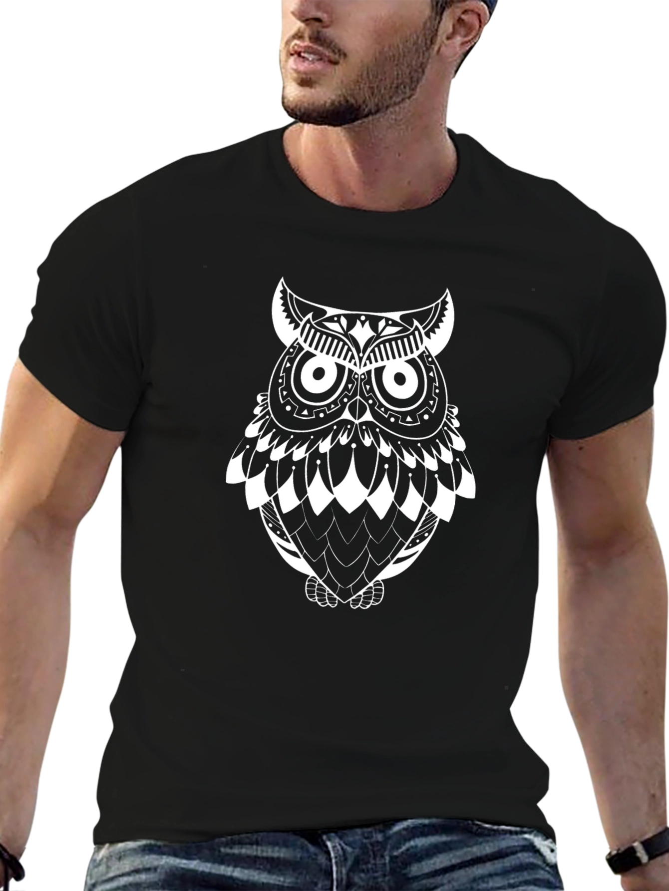 Owl Graphic T-Shirt - Black Cotton Tee