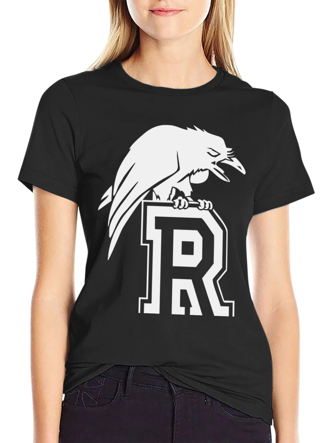 Raven Perched on Letter R Graphic Tee - Black