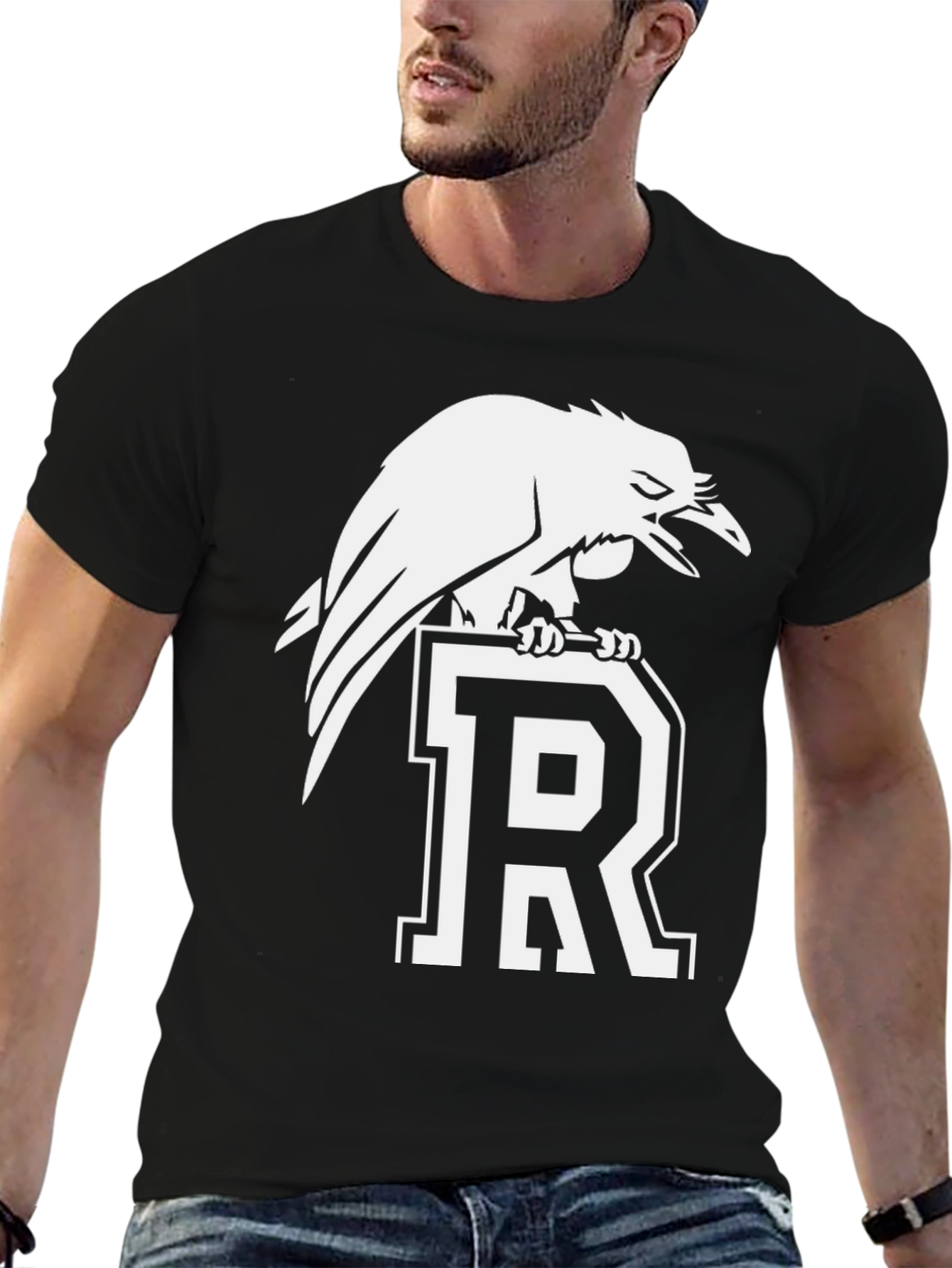 Raven Perched on Letter R Graphic Tee - Black