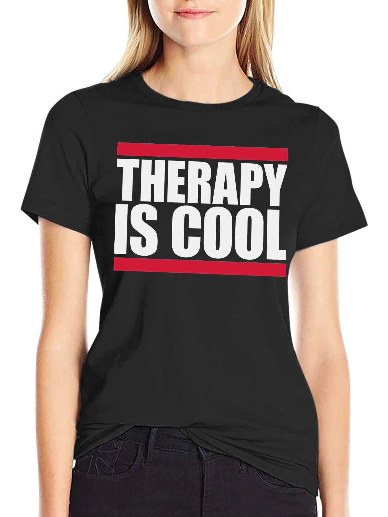 Therapy Is Cool Graphic Tee - Black Cotton T-Shirt