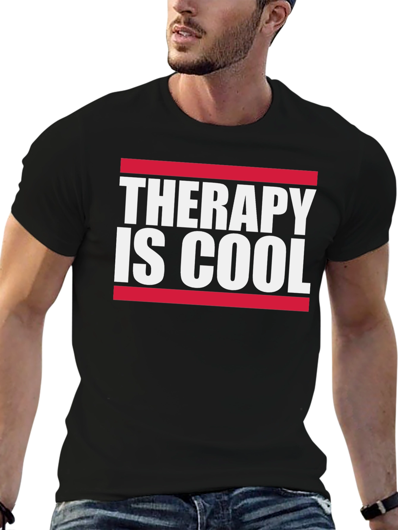 Therapy Is Cool Graphic Tee - Black Cotton T-Shirt
