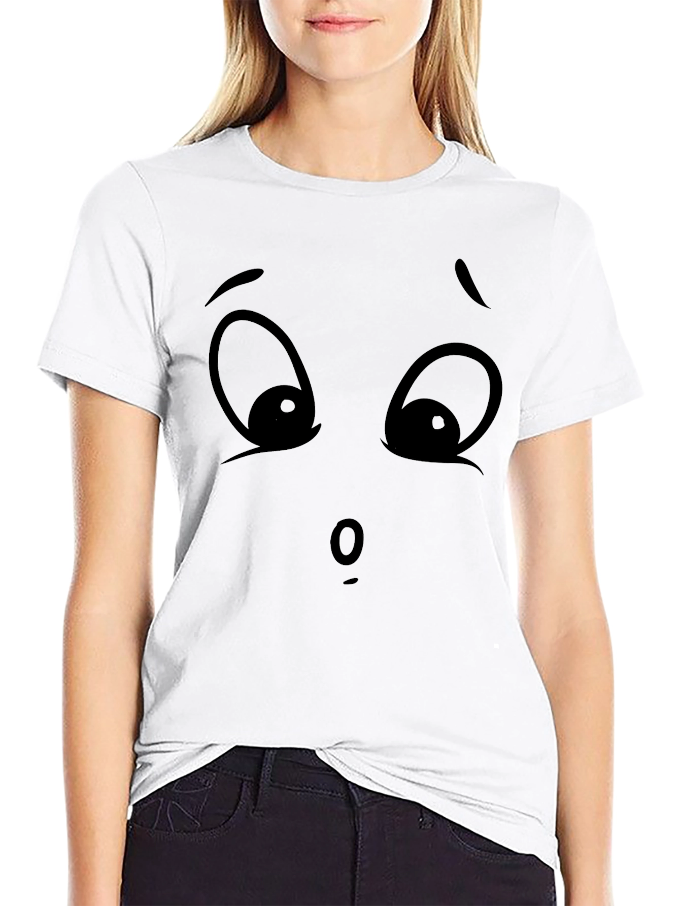 Cartoon Face Graphic Tee - Expressive Black T-Shirt