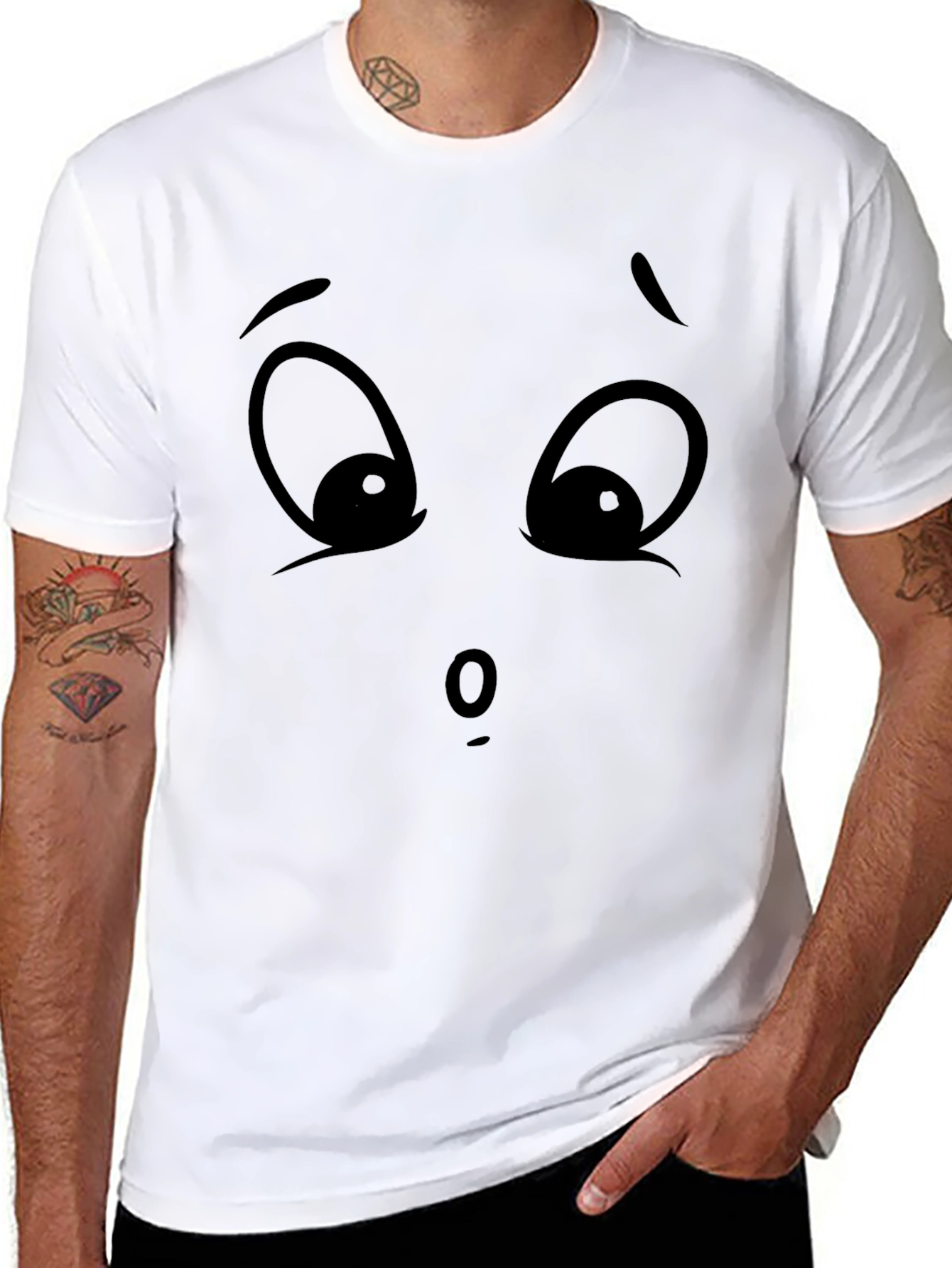 Cartoon Face Graphic Tee - Expressive Black T-Shirt